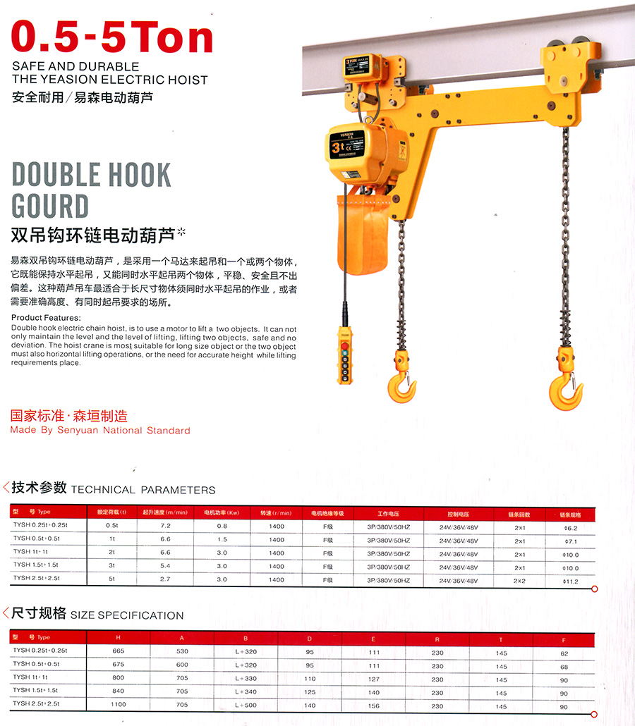 0.5-5T雙吊(diào)鉤環鏈葫蘆--