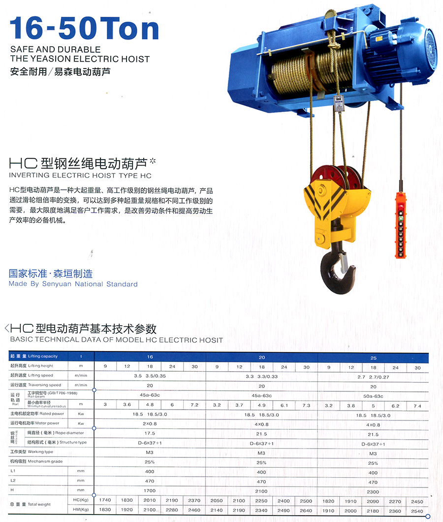 HC鋼絲繩電動葫蘆--